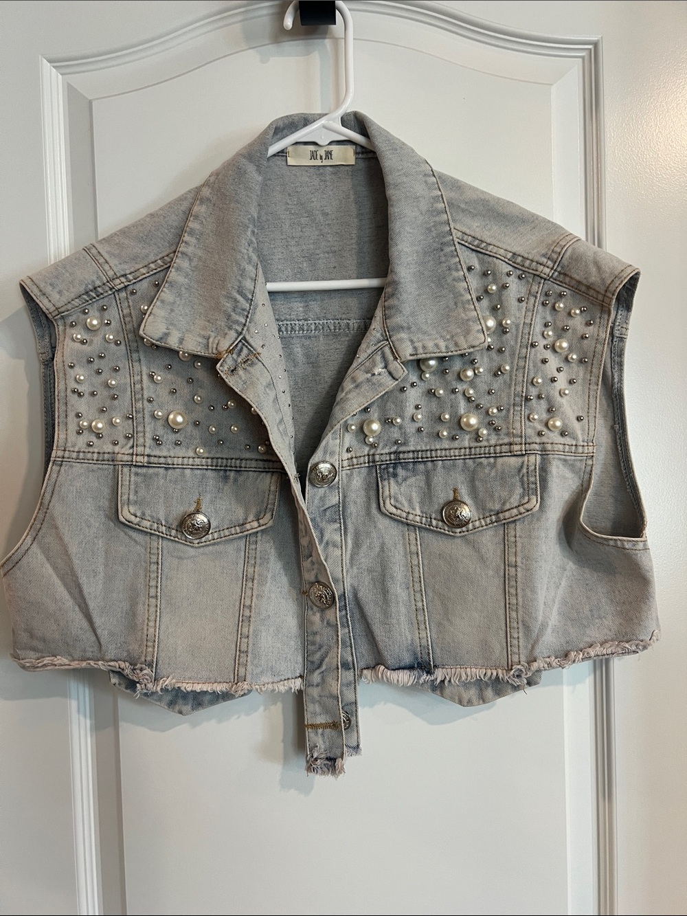 Studded Light Gray Denim Vest - Jade by Jane